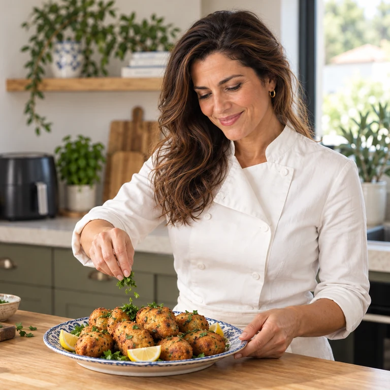 Chef Rita a finalizar uma receita portuguesa